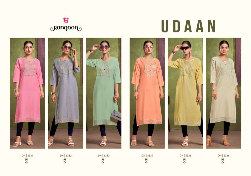 Rangoon Udaan Viscose With Heavy Neck Embroidery Fancy Work Kurti