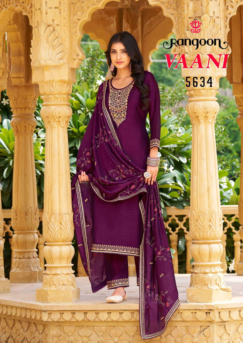 Rangoon Vaani Silk Fancy Embroidery Work Designer Festiv Wear Kurti Pant Dupatta Set