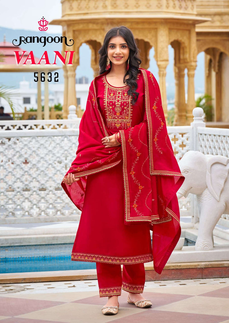 Rangoon Vaani Silk Fancy Embroidery Work Designer Festiv Wear Kurti Pant Dupatta Set