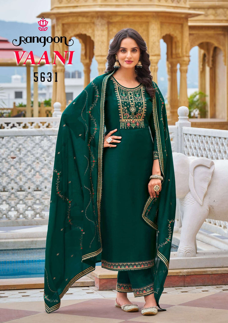 Rangoon Vaani Silk Fancy Embroidery Work Designer Festiv Wear Kurti Pant Dupatta Set