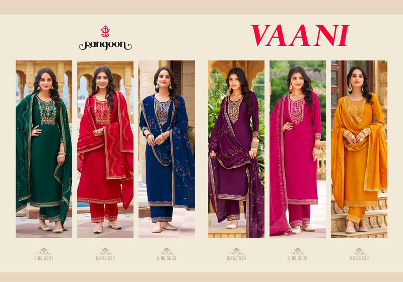 Rangoon Vaani Silk Fancy Embroidery Work Designer Festiv Wear Kurti Pant Dupatta Set