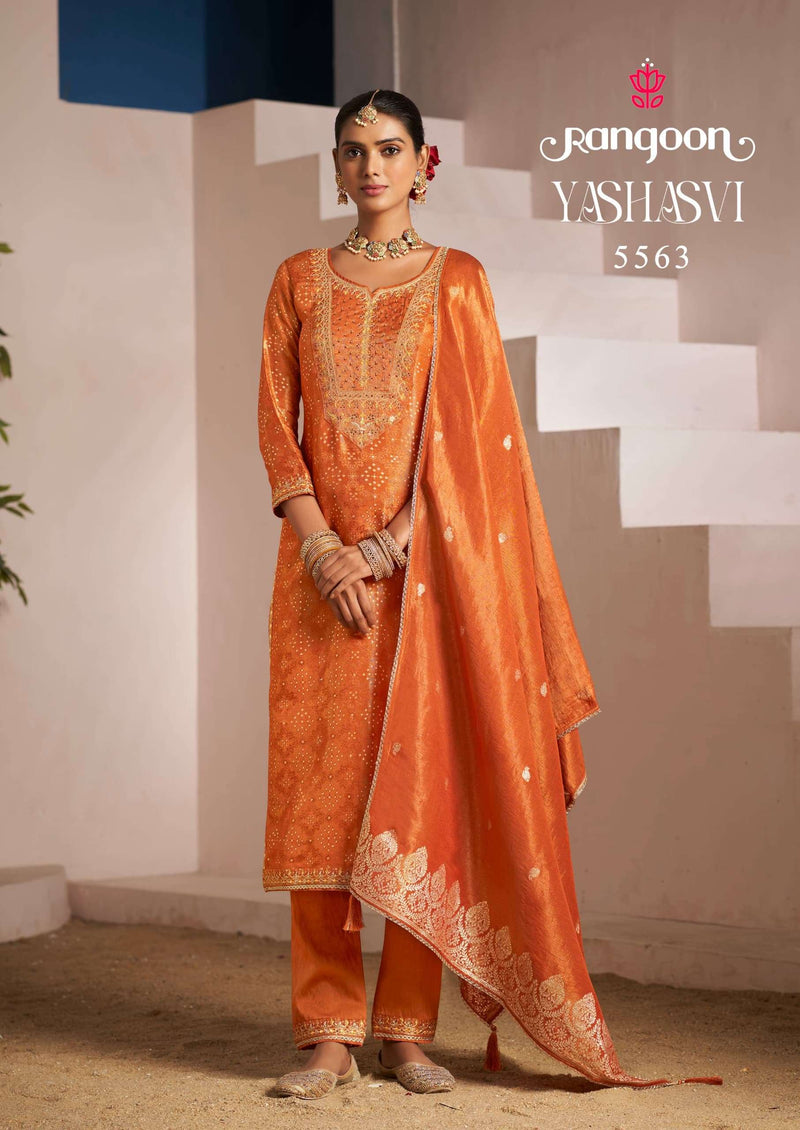 Rangoon Yashasvi Viscose Jacquard Festiv Wear Kurti Pant Dupatta Set