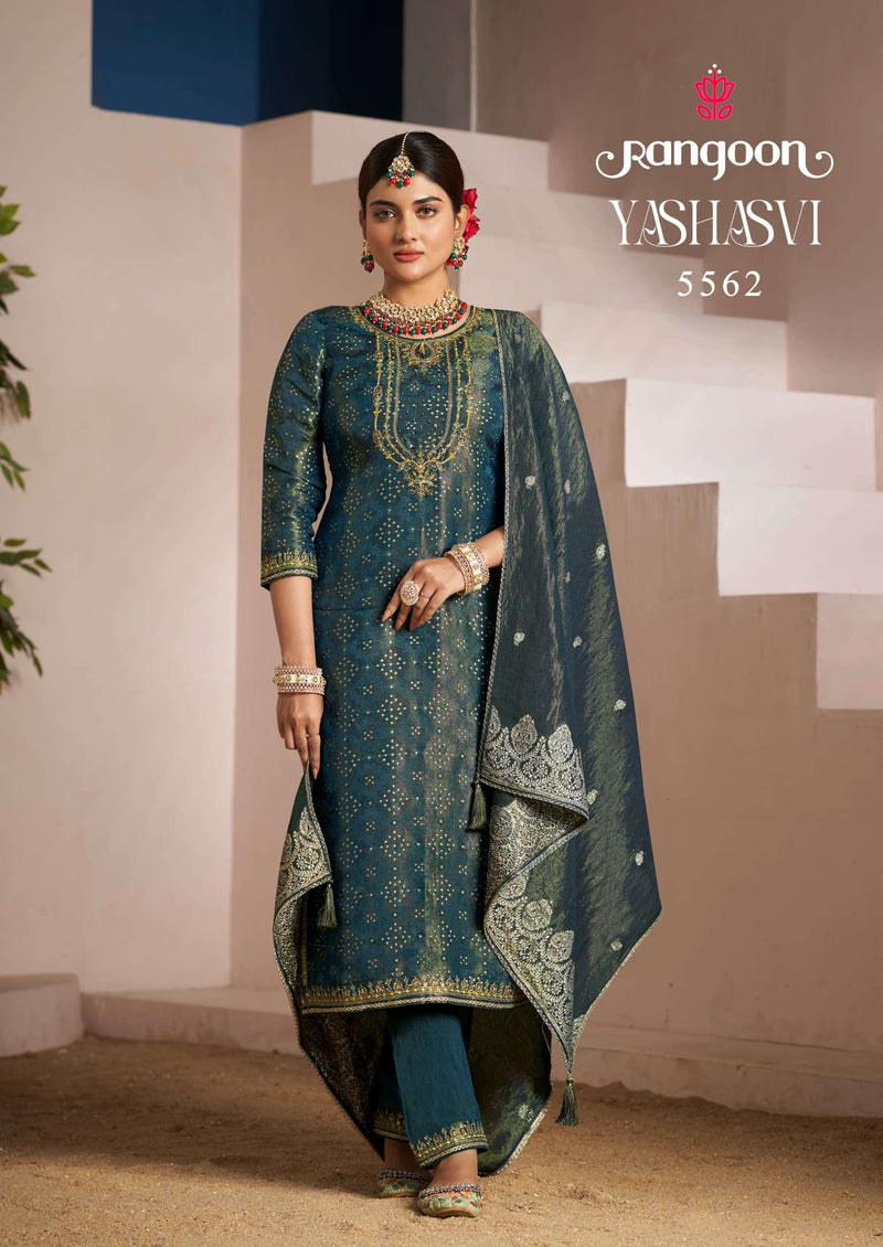 Rangoon Yashasvi Viscose Jacquard Festiv Wear Kurti Pant Dupatta Set