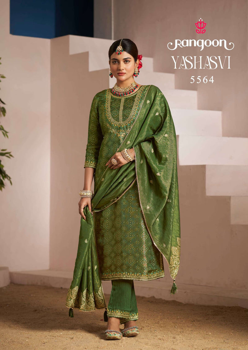 Rangoon Yashasvi Viscose Jacquard Festiv Wear Kurti Pant Dupatta Set