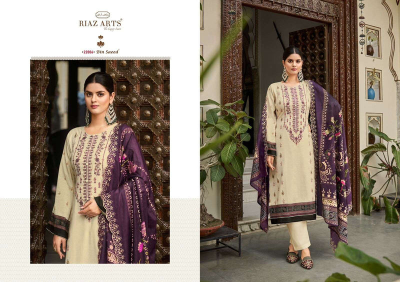 Riaz Arts Bin Saeed Cotton Digital Print Embroidery Work Designer Fancy Salwar Suit