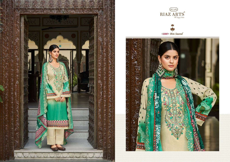 Riaz Arts Bin Saeed Cotton Digital Print Embroidery Work Designer Fancy Salwar Suit