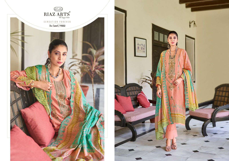 Riaz Arts Bin Saeed Vol 2 Cotton Digital Print Embroidery Work Suit