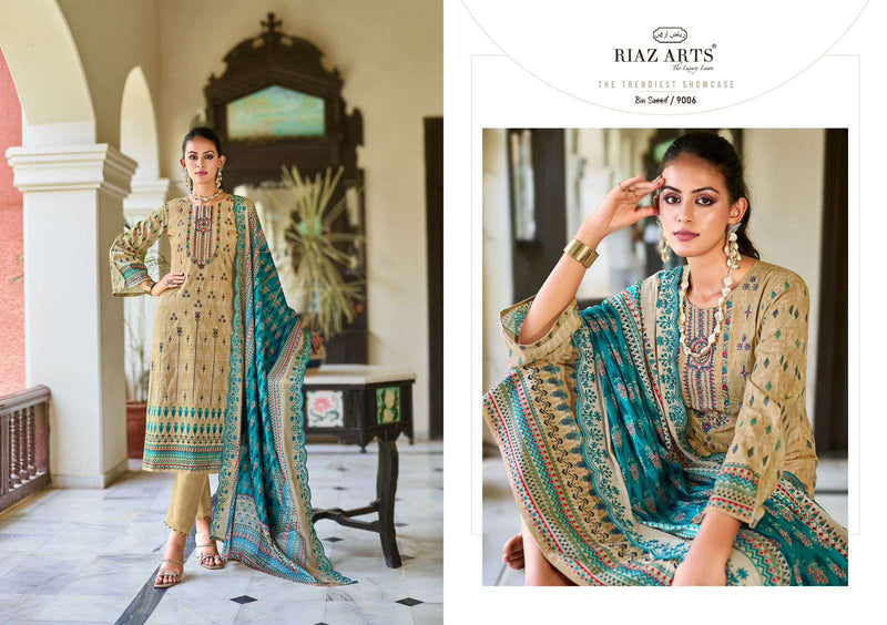 Riaz Arts Bin Saeed Vol 2 Cotton Digital Print Embroidery Work Suit