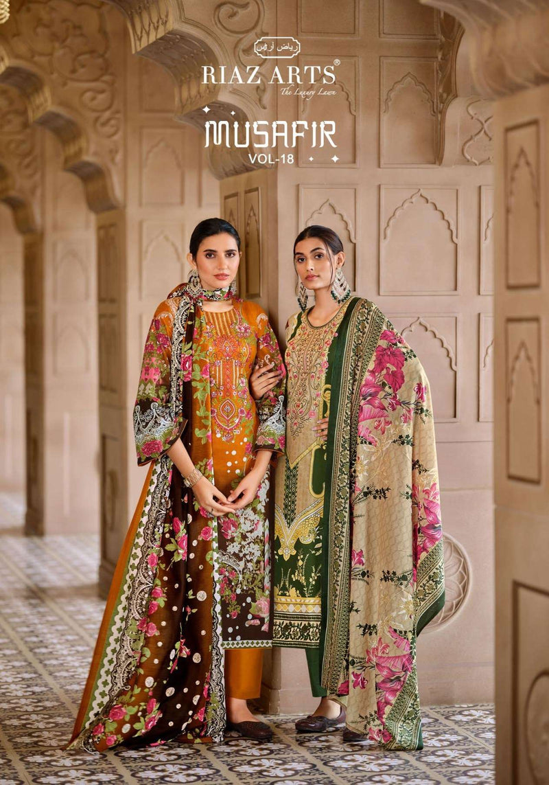 Riaz Arts Musafir Vol 18 Lawn Cotton Heavy Pakistani Embroidery Salwar Suit