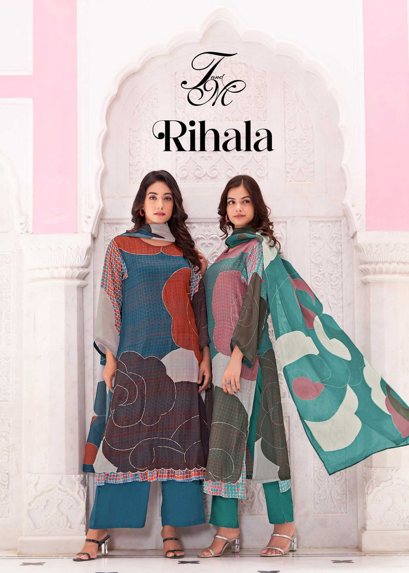 T And M Designer Rihala Organza Digital Print With Hand Work Unstitched Salwar Suit