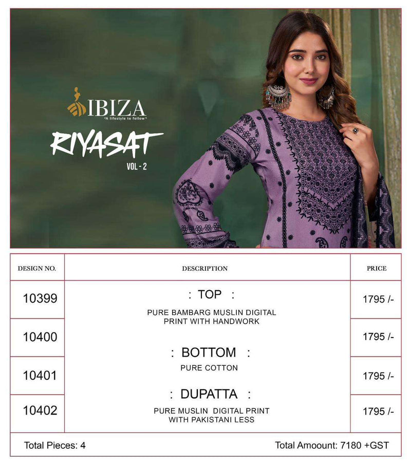 Riyasat Vol 2 By Ibiza Suit Digital Print With Handwork Pakistani Salwar Kameez Material