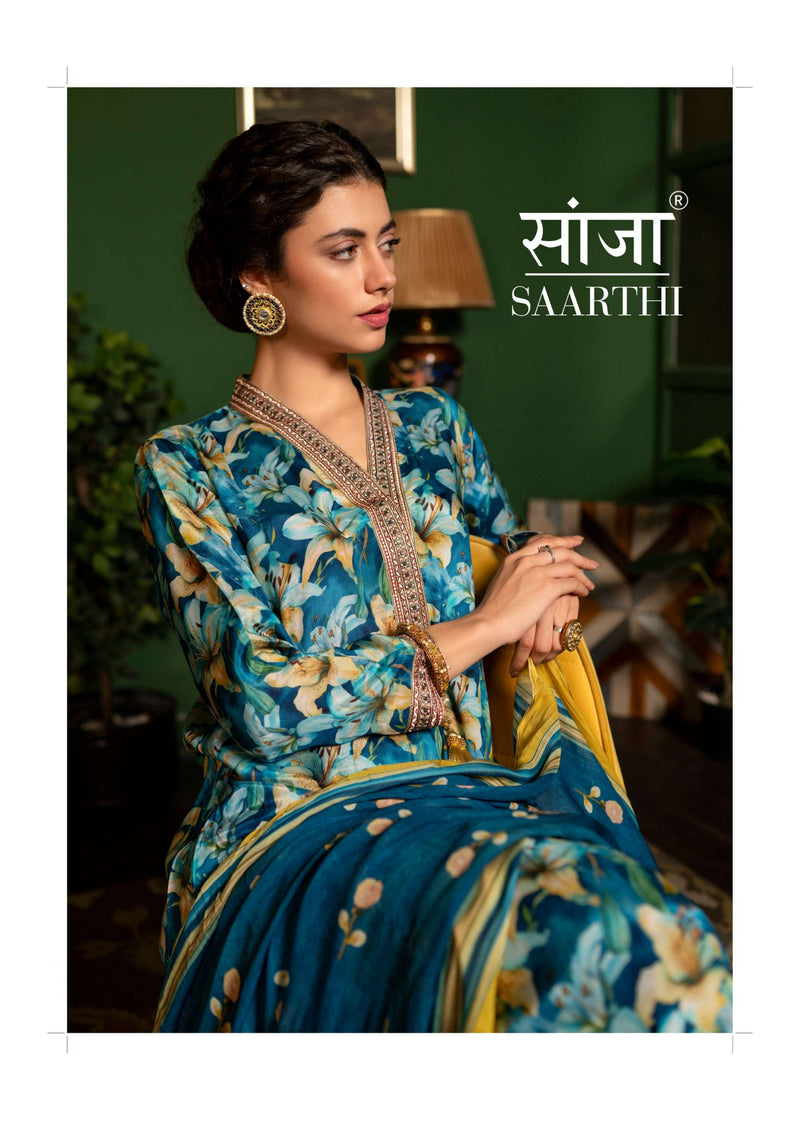 Saanjha Saarthi Muslin Digital Print Embroidery Work Fancy Salwar Suit