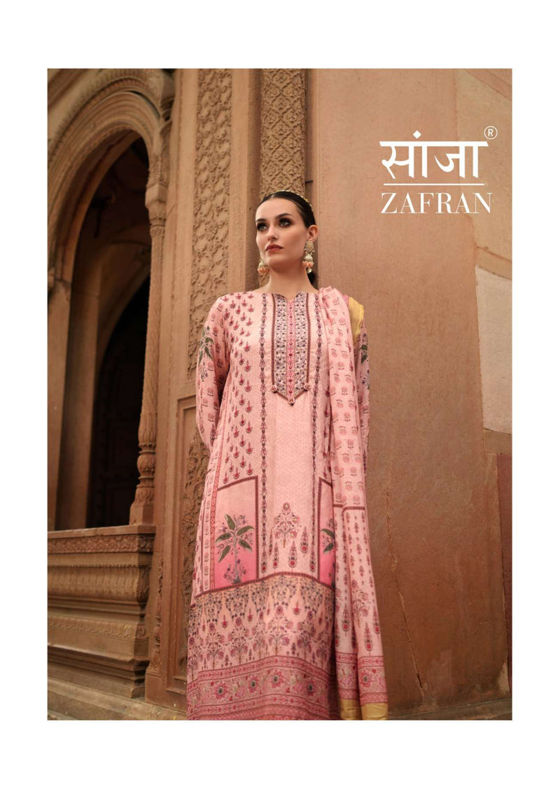 Saanjha Zafran Muslin Digital Print Embroidery Work Fancy Salwar Suit