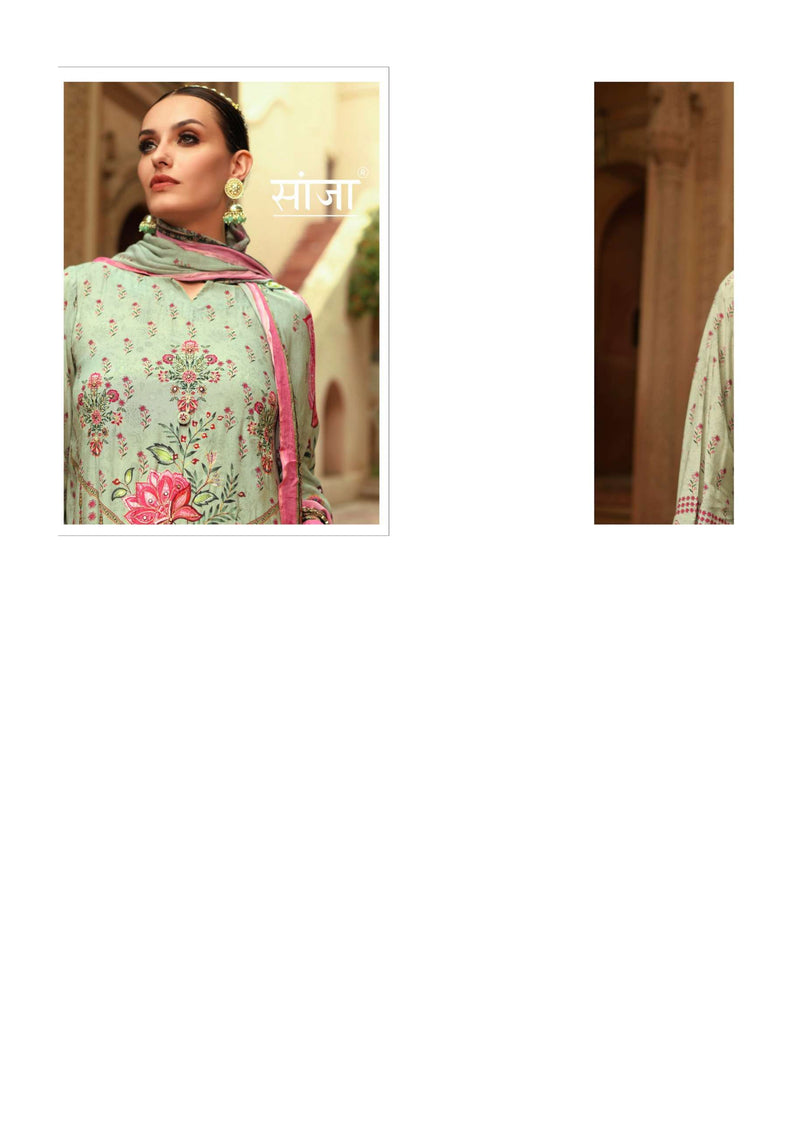 Saanjha Zafran Muslin Digital Print Embroidery Work Fancy Salwar Suit