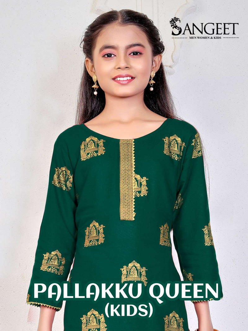 Sangeet Pallakku Queen Kids Rayon Gold Print Kurti Set