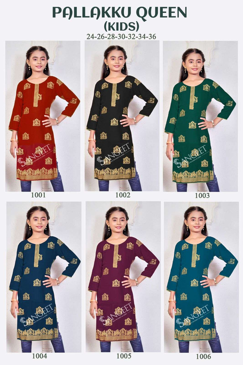 Sangeet Pallakku Queen Kids Rayon Gold Print Kurti Set