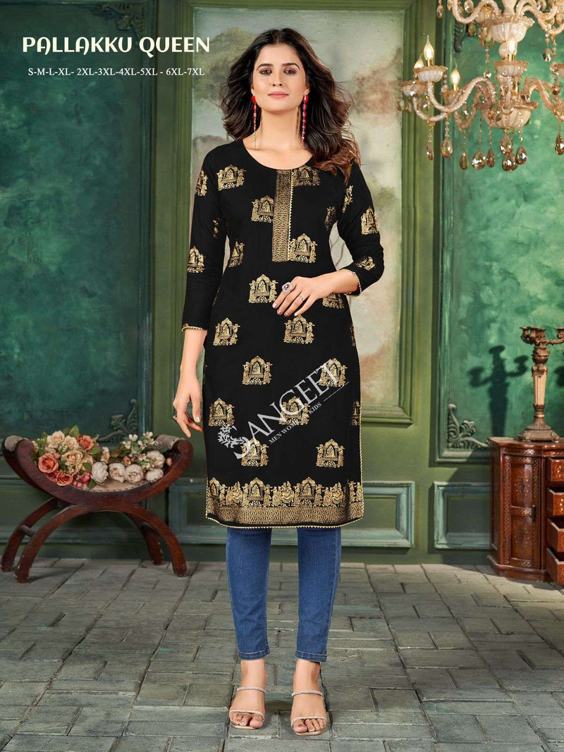 Sangeet Pallakku Queen Rayon Gold Khadi Print Kurti Set