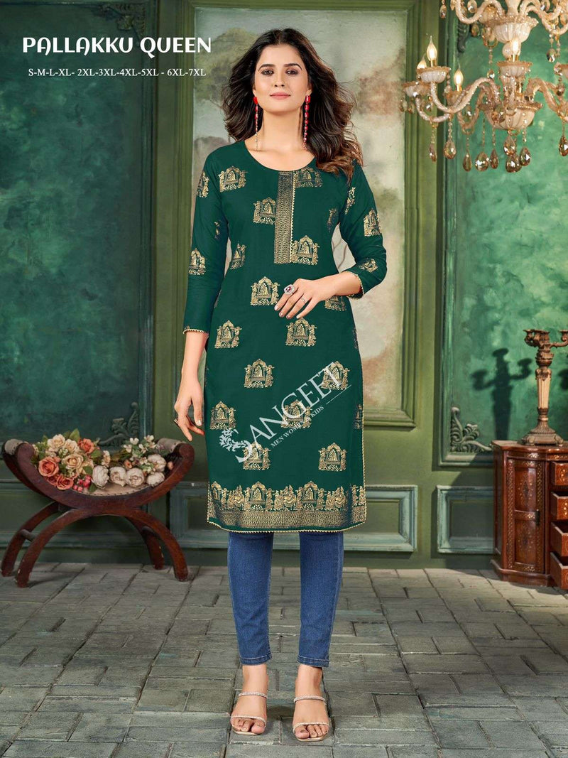 Sangeet Pallakku Queen Rayon Gold Khadi Print Kurti Set