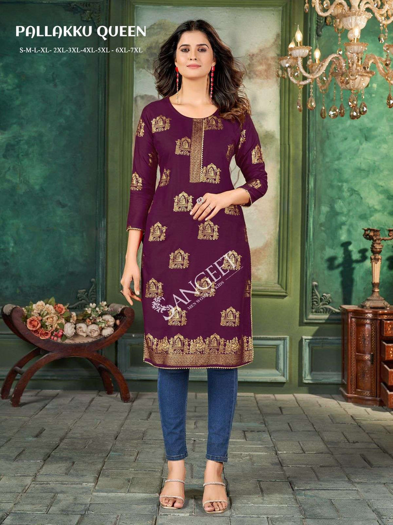 Sangeet Pallakku Queen Rayon Gold Khadi Print Kurti Set