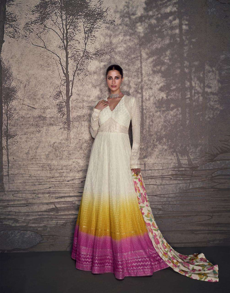 Sayuri Designer Bahaar Georgette Embroidered Heavy Wessing Wear Gown Collection