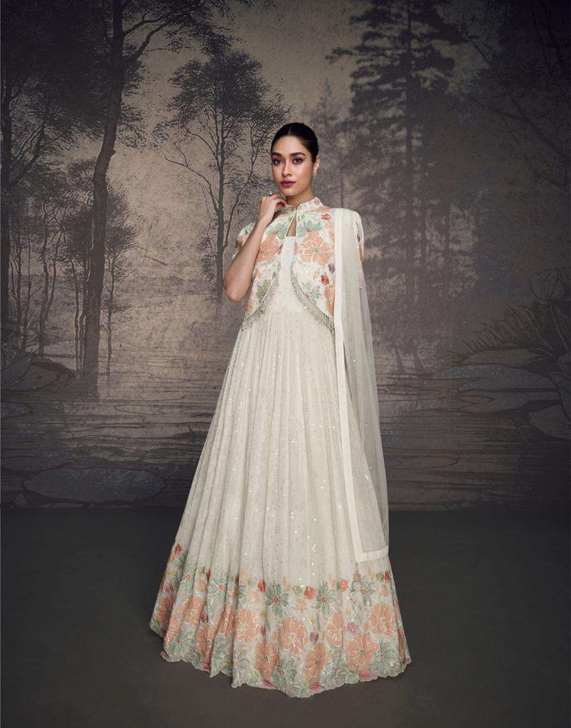 Sayuri Designer Bahaar Georgette Embroidered Heavy Wessing Wear Gown Collection