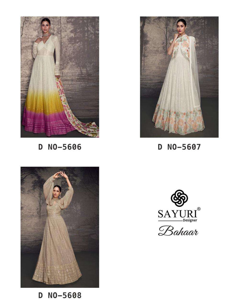 Sayuri Designer Bahaar Georgette Embroidered Heavy Wessing Wear Gown Collection