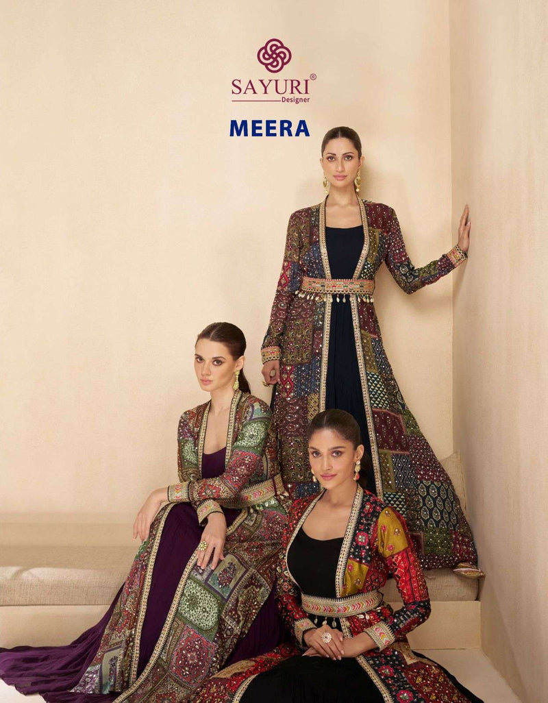 Sayuri Designer Meera Georgette Embroidered Party Wear Designer Kurti Shrug Collection