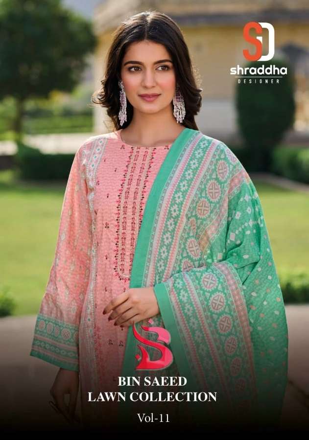 Shraddha Designer Bin Saeed Lawn Collection Vol 11 Cotton Self Embroidery Casual Wear Suit