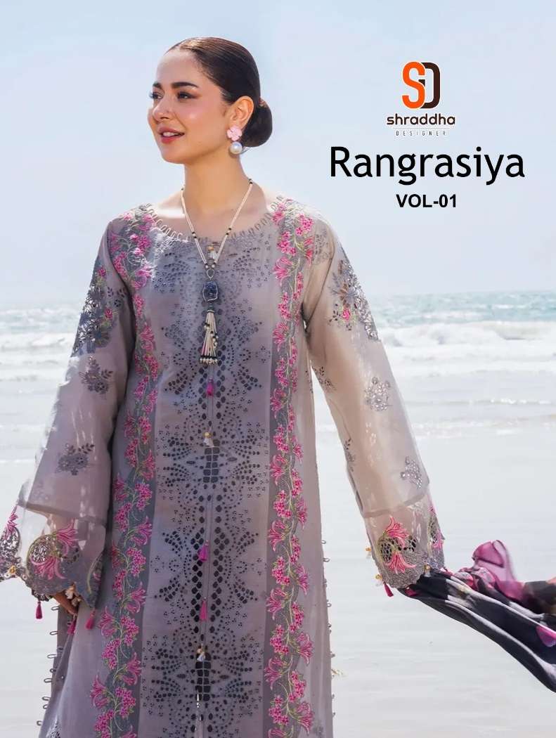 Shraddha Designer Rangrasiya Vol 1 Cotton Embroidered Work Semi Stitched Salwar Suit