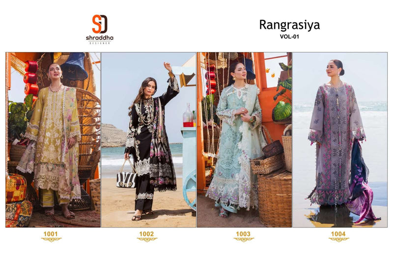 Shraddha Designer Rangrasiya Vol 1 Cotton Embroidered Work Semi Stitched Salwar Suit