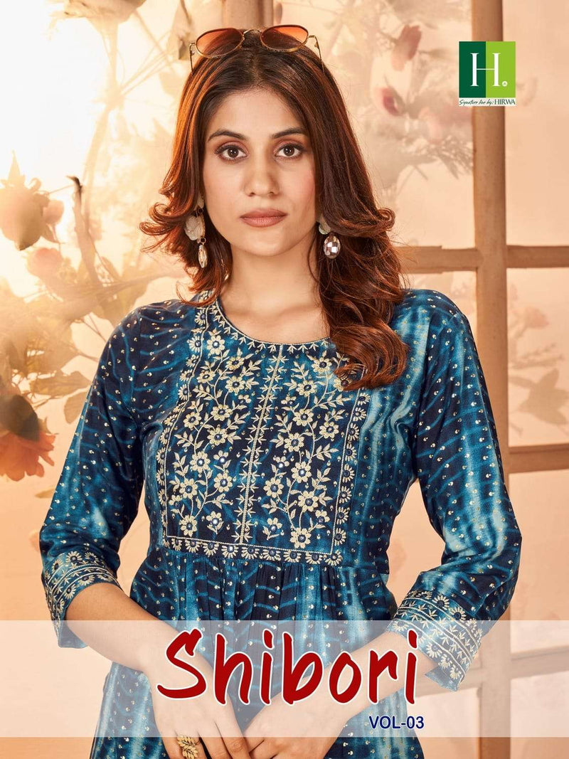 Shibori Vol 3 By Hirwa Festive Wear Fancy Nayra Cut Kurtis