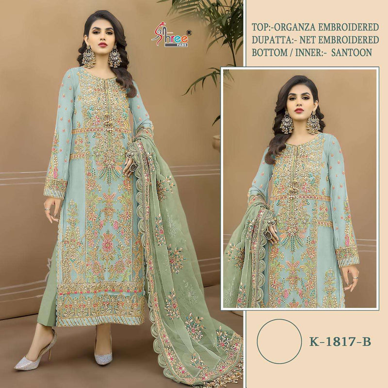 Shree Fab Design No K 1817 Abcd Organza Heavy Embroidery Party Wear Suit