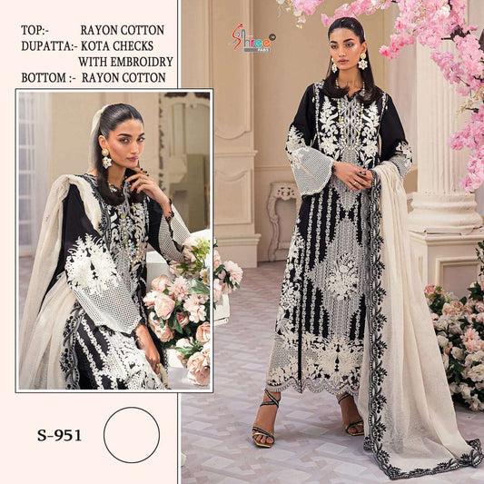 Shree Fabs Design No S 951 Rayon Cotton Heavy Embroidery Fancy Suit