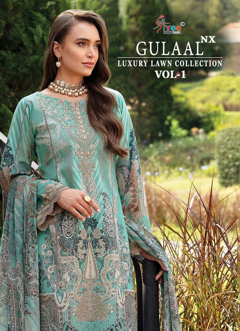 Shree Fab Gulaal Luxury Lawn Collection Vol 1 Nx Cotton Print Patches Embrodery Fancy Suit