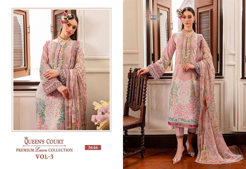 Shree Fabs Queens Court Premium Lawn Collection Vol 3 Cotton Print With Exclusive Patches Embrodery Salwar Suit