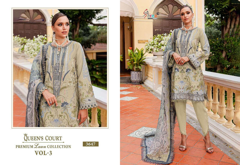 Shree Fabs Queens Court Premium Lawn Collection Vol 3 Cotton Print With Exclusive Patches Embrodery Salwar Suit