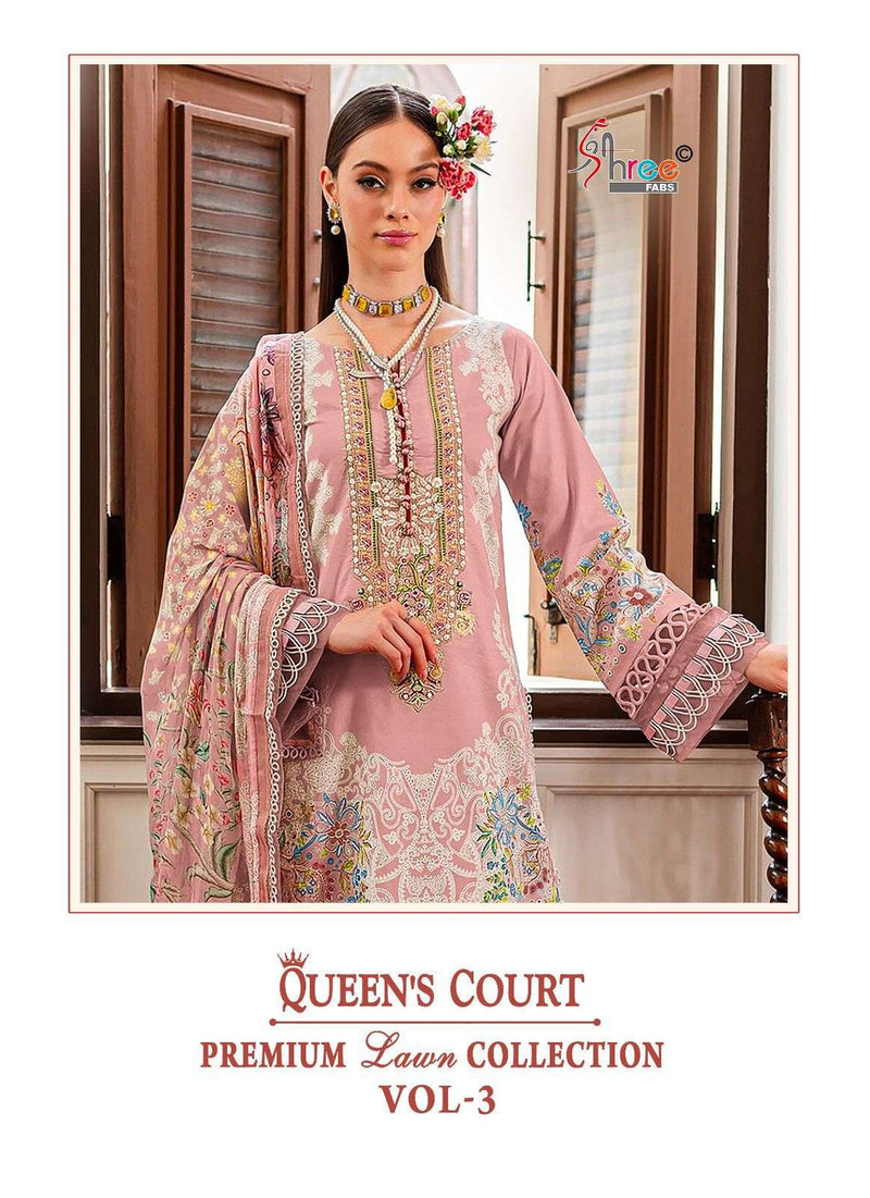 Shree Fabs Queens Court Premium Lawn Collection Vol 3 Cotton Print With Exclusive Patches Embrodery Salwar Suit