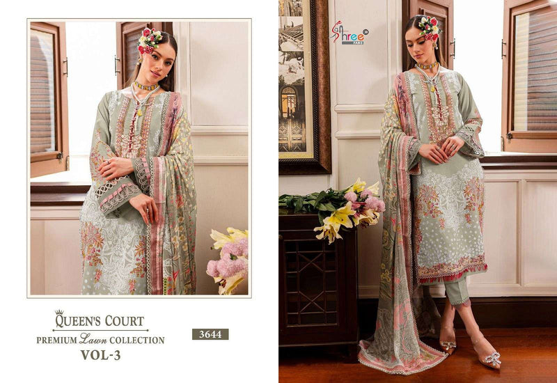 Shree Fabs Queens Court Premium Lawn Collection Vol 3 Cotton Print With Exclusive Patches Embrodery Salwar Suit