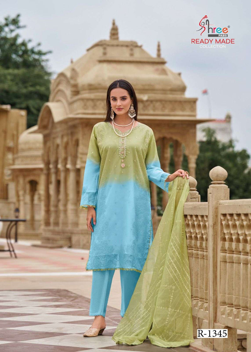 Shree Fab R 1345 Organza Embrodairy Fancy Pret Kurti Pant Dupatta Set