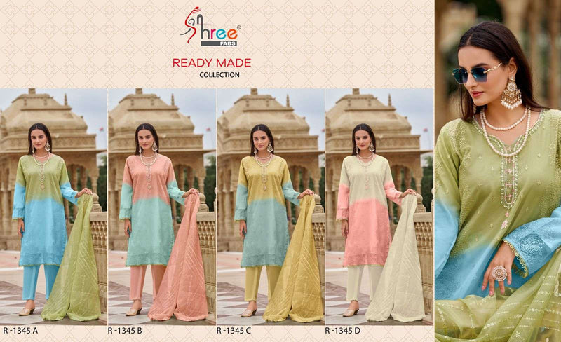 Shree Fab R 1345 Organza Embrodairy Fancy Pret Kurti Pant Dupatta Set