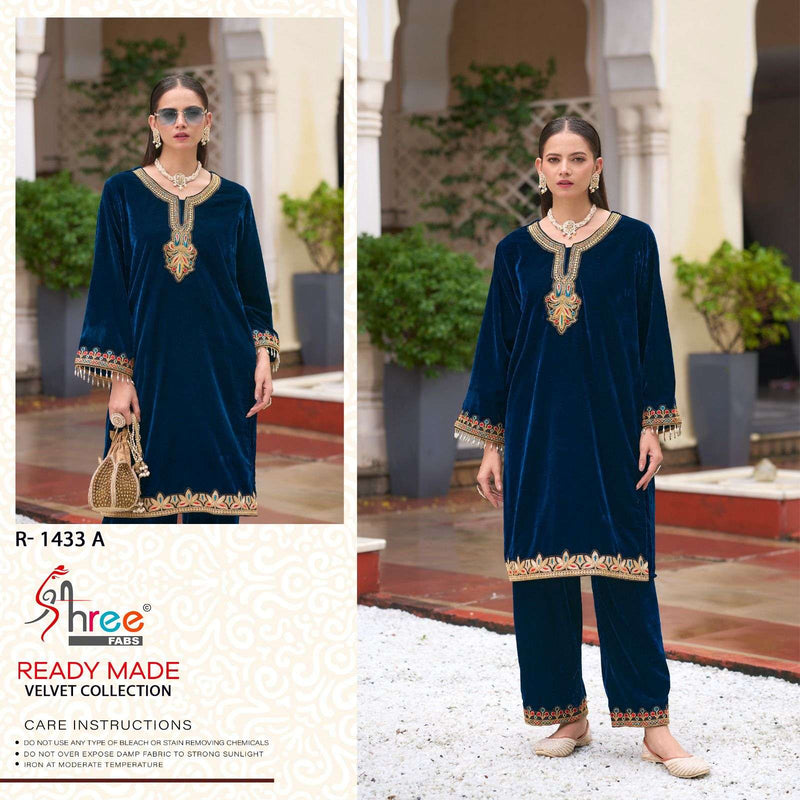 Shree Fabs R 1433 Velvet Designer Party Wear Pret Kurti Pant Set