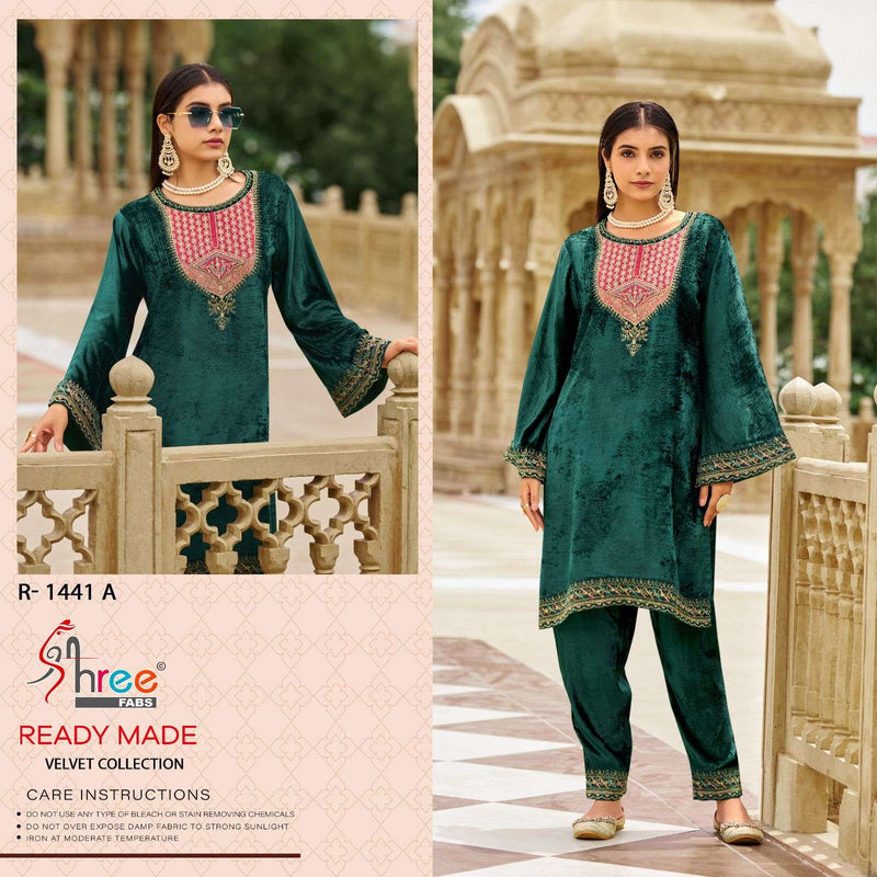 Shree Fabs R 1441 Viscose Velvet Kashmiri Work Designer Pret Kurti Set