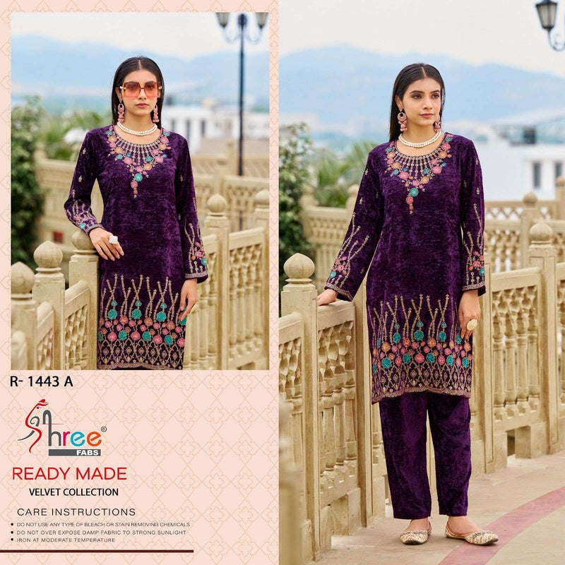 Shree Fab R 1443 Velvet Kashmiri Work Fancy Kurti Pant Set