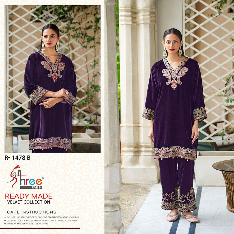 Shree Fabs R 1478 Velvet Embroidary Fancy Designer Kurti Pant Set