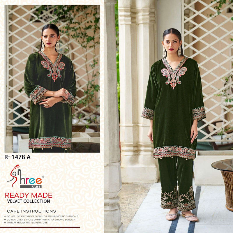 Shree Fabs R 1478 Velvet Embroidary Fancy Designer Kurti Pant Set