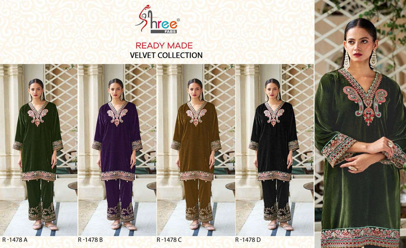 Shree Fabs R 1478 Velvet Embroidary Fancy Designer Kurti Pant Set