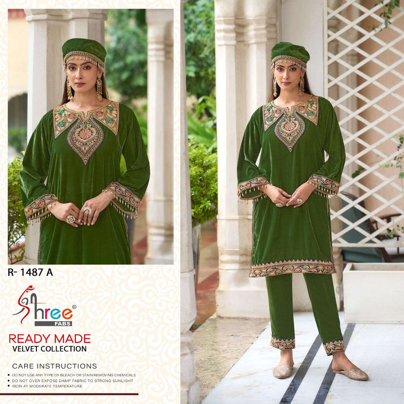 Shree Fabs R 1487 Velvet Kashmiri Style Kurti Pant Set