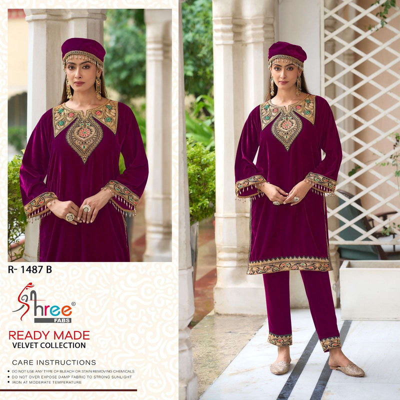 Shree Fabs R 1487 Velvet Kashmiri Style Kurti Pant Set