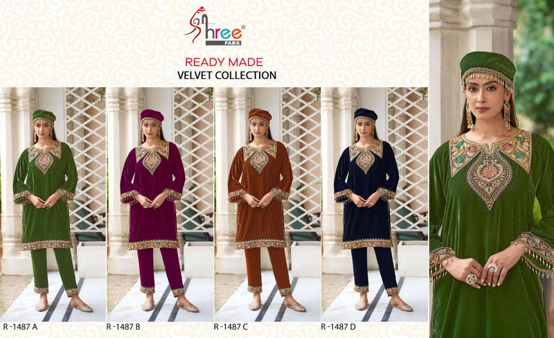 Shree Fabs R 1487 Velvet Kashmiri Style Kurti Pant Set