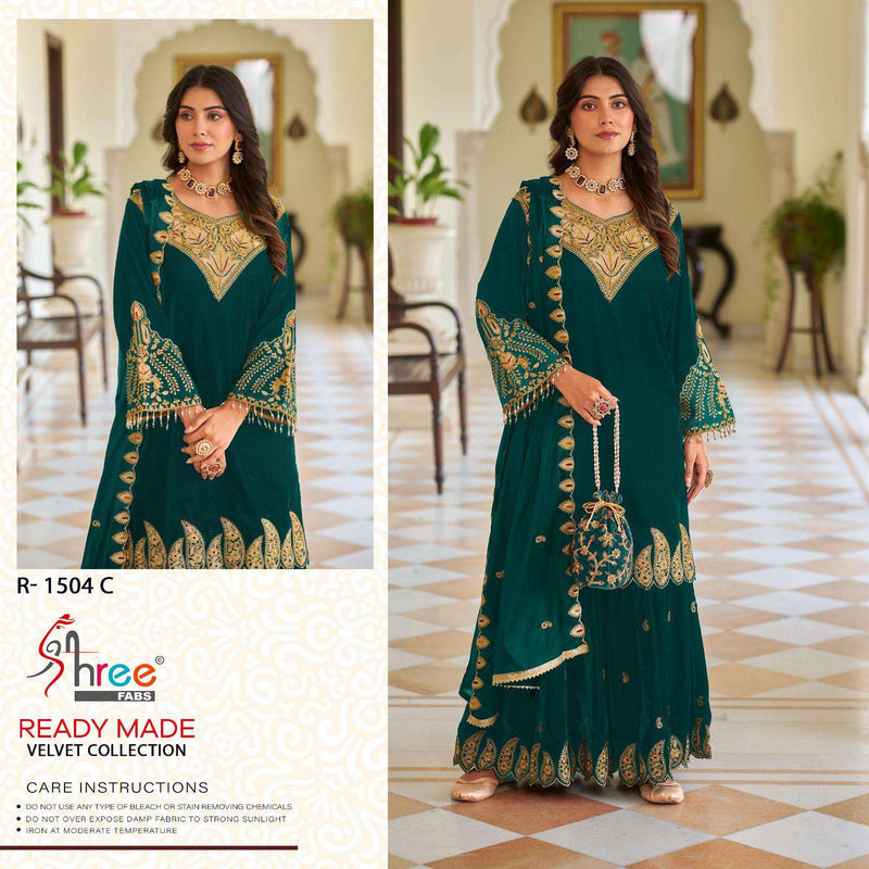 Shree Fab R 1504 Velvet Kashmiri Tilla Designer Party Wear Pret Suit Collection